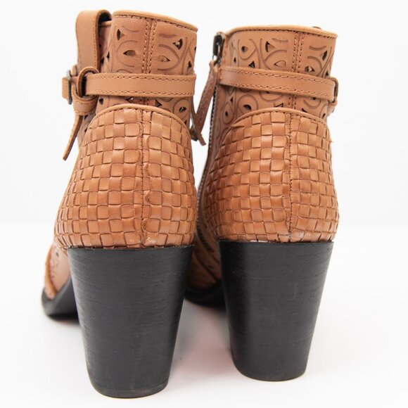 Dingo Be Famous Western Bootie Leather Boots Cutout Basket Weave Tan Size 10 - Picture 5 of 8